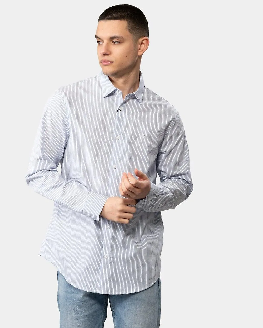 Armani Exchange Armani Exchange Camisa de raya diplomática de manga larga para hombre