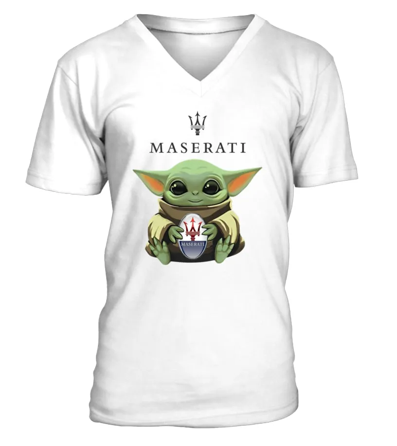 Baby Yoda Hugs Maserati Car Logo Star Wars WT Camiseta cuello en V Unisex