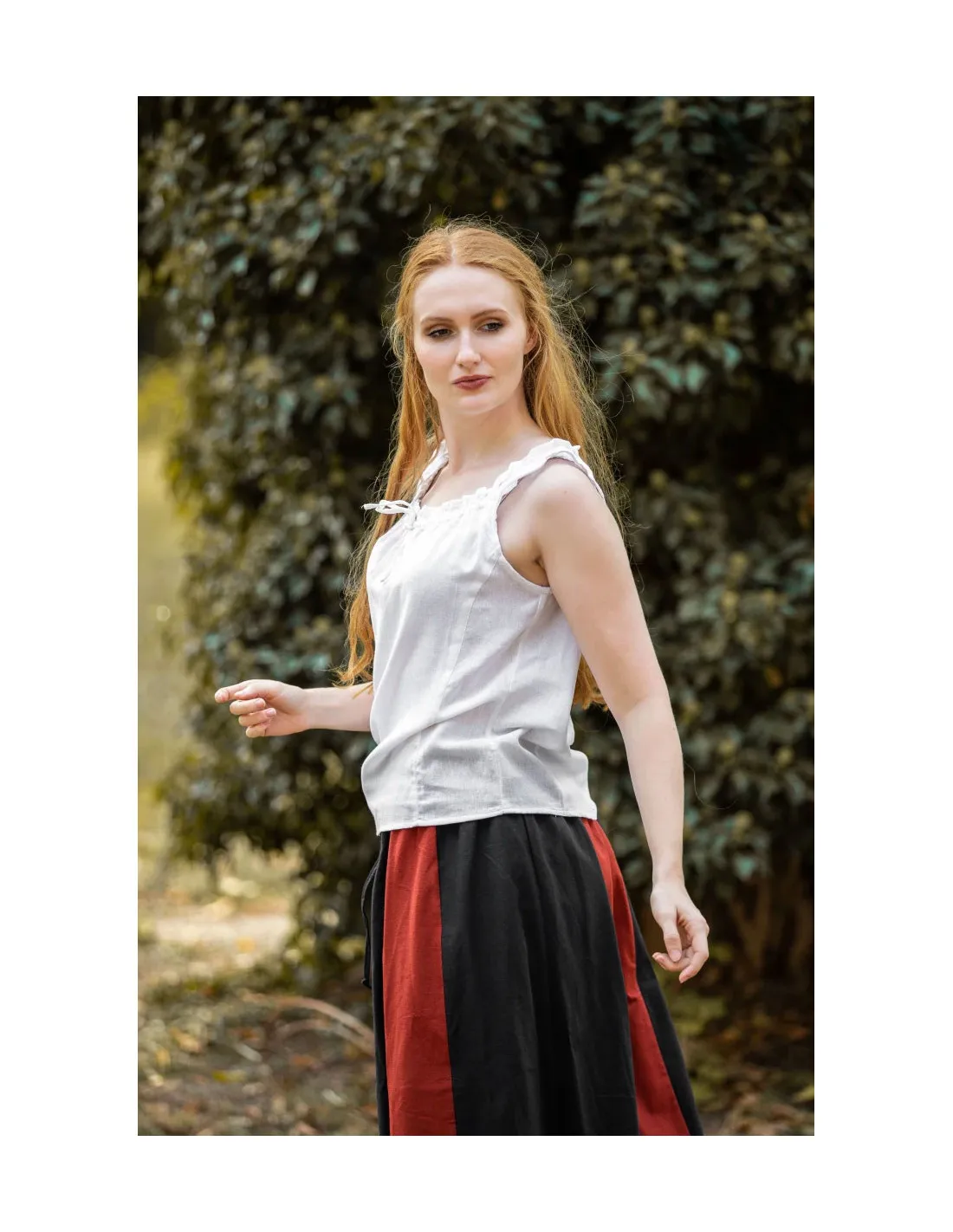 Blusa medieval sin mangas Adele, color blanco