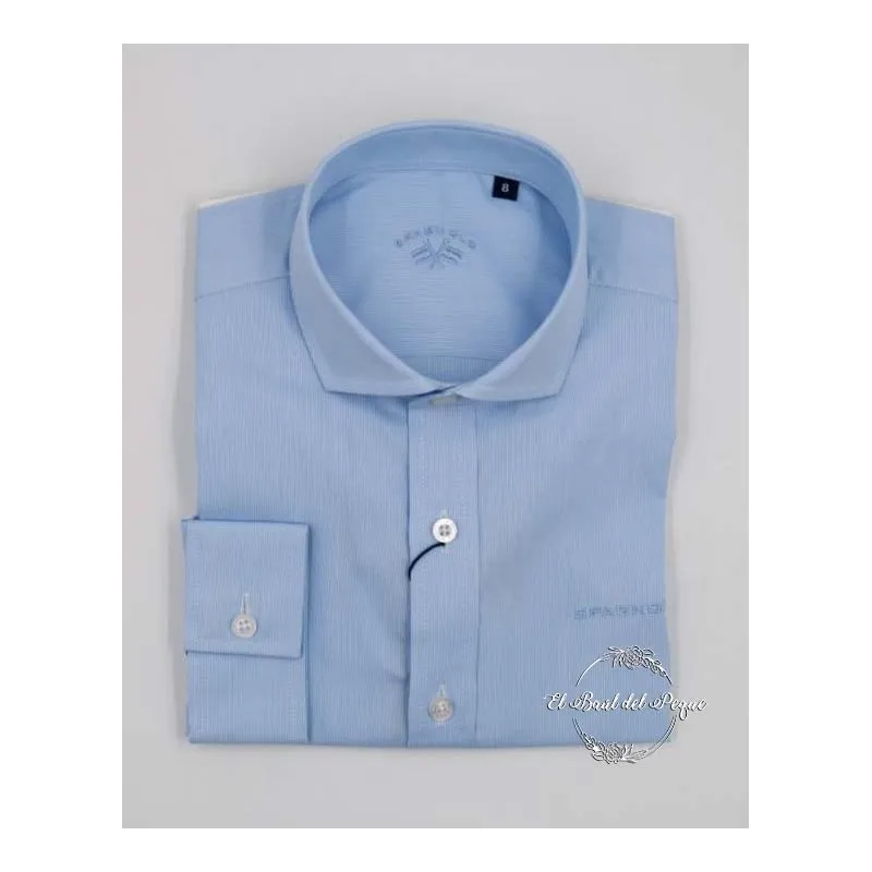 Camisa Celeste Mil Rayas Cutaway Spagnolo