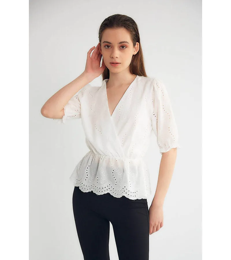 Camisa con bordado de mujer - M34867 - Blanco