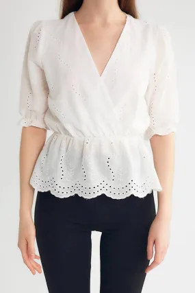 Camisa con bordado de mujer - M34867 - Blanco