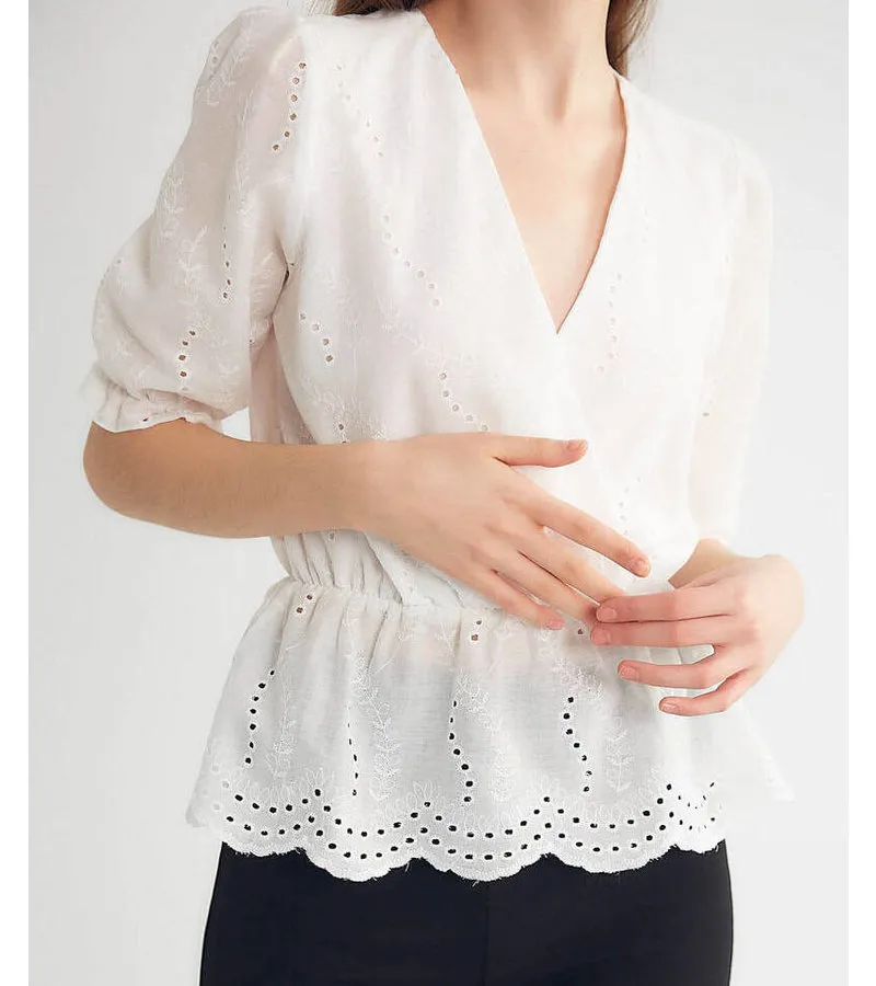 Camisa con bordado de mujer - M34867 - Blanco