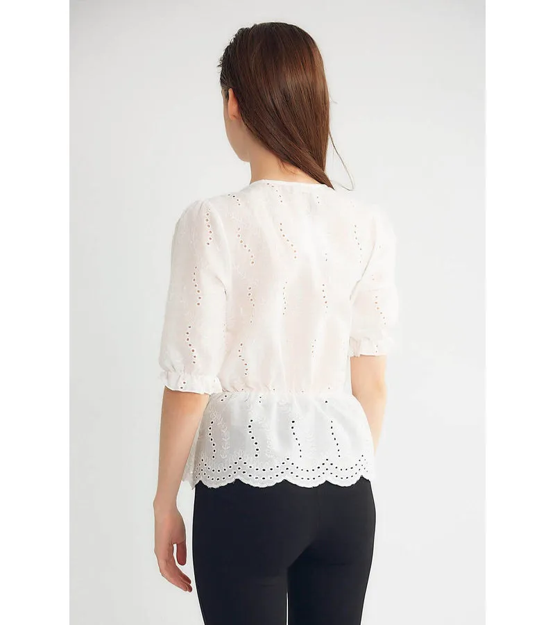 Camisa con bordado de mujer - M34867 - Blanco