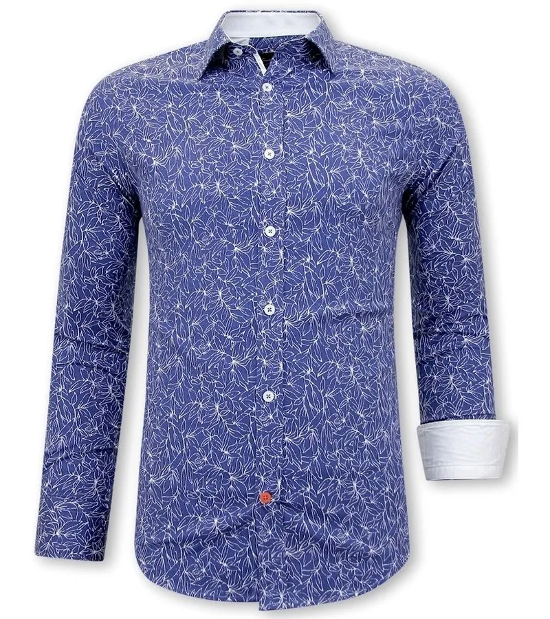 Camisa Floreada Hombre Slim Fit - 3085 - Azul