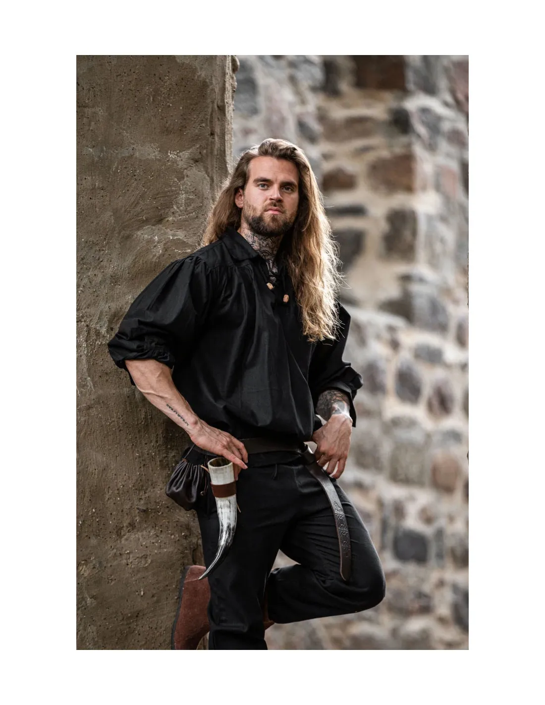 Camisa medieval con lazos modelo Georg, color negro