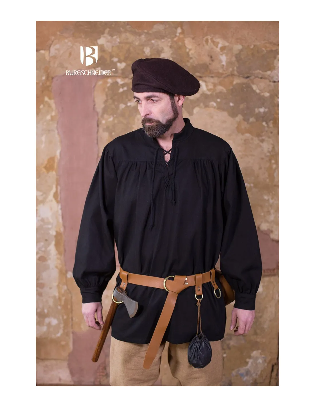 Camisa medieval lazos Störtebecker, negra