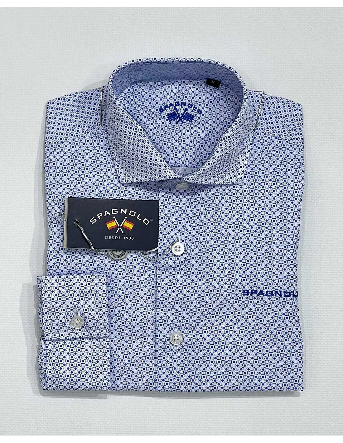 Camisa Niño Estampado Azul Cuello Cutaway Spagnolo