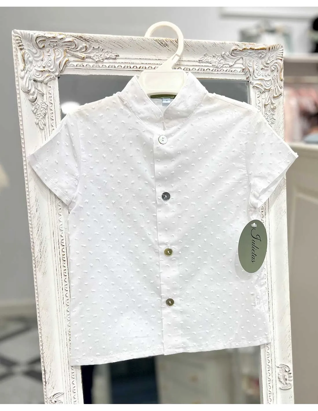 Camisa Niño Manga Corta Plumeti Ceremonia Blanca Julietas