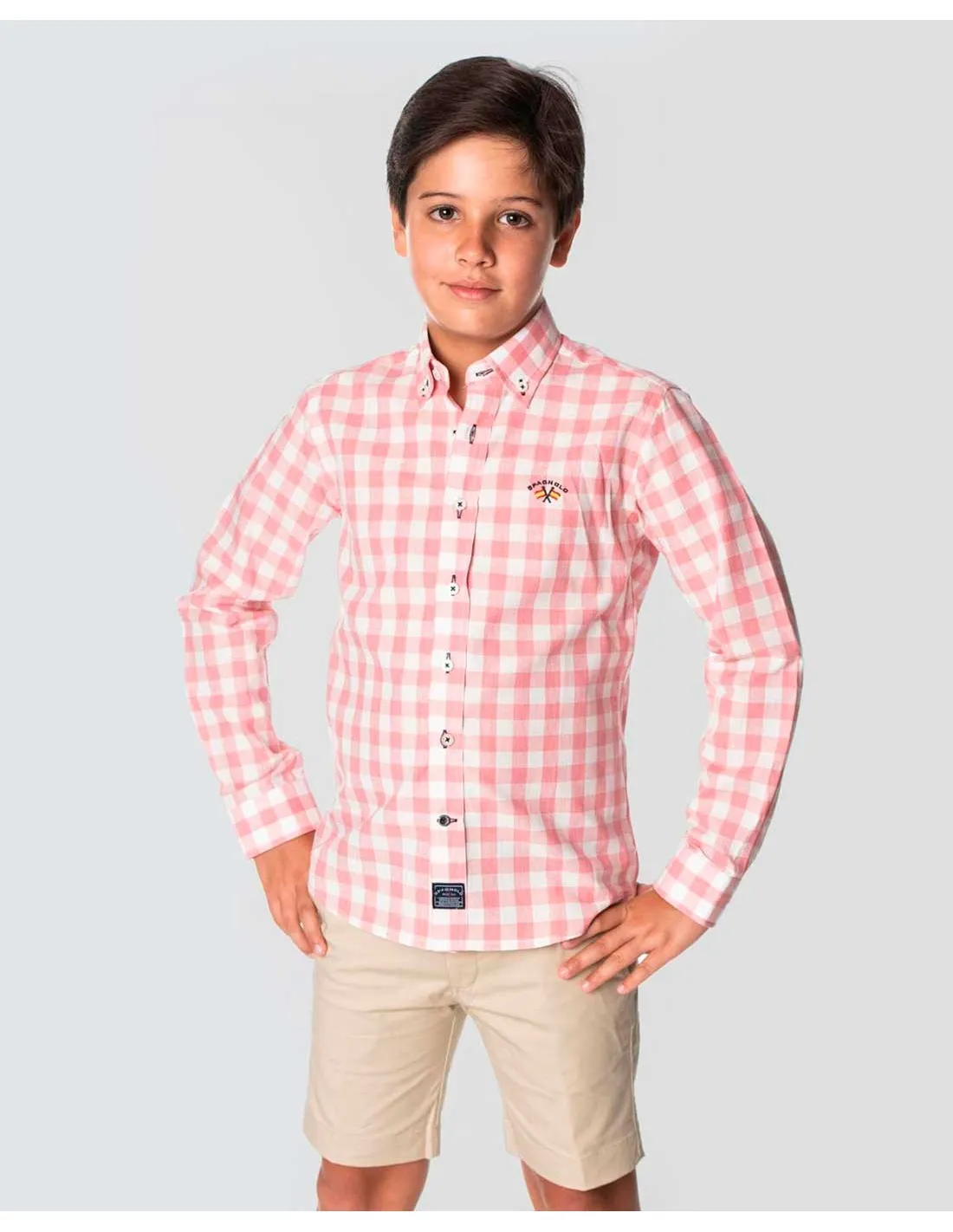 Camisa Niño Popelín Spagnolo Moda Infantil Cuadros Rosa