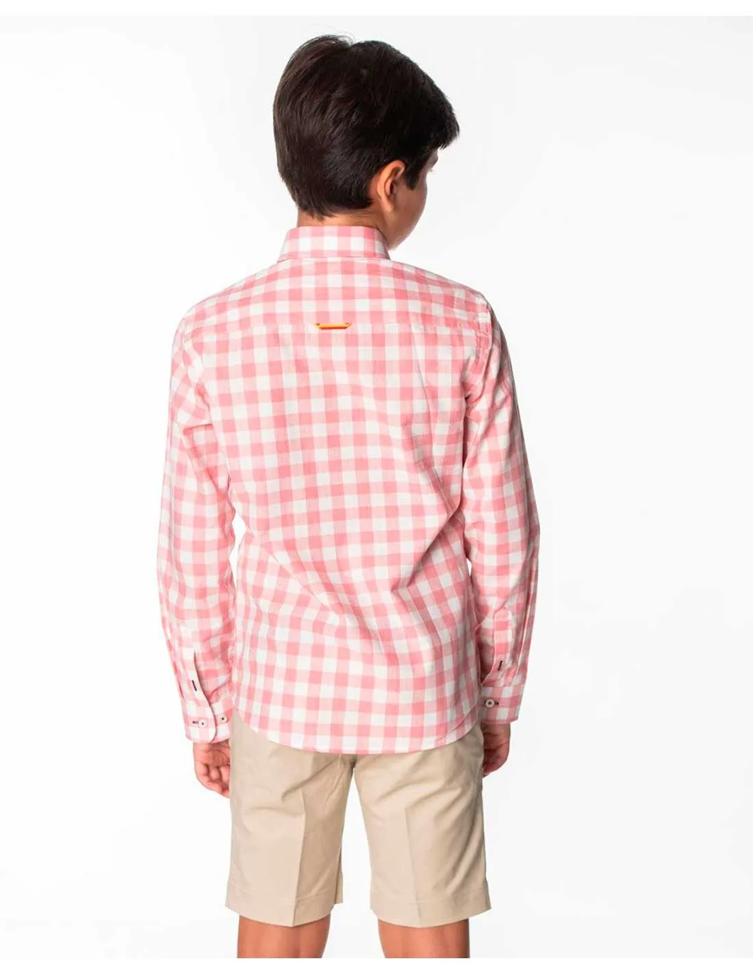 Camisa Niño Popelín Spagnolo Moda Infantil Cuadros Rosa