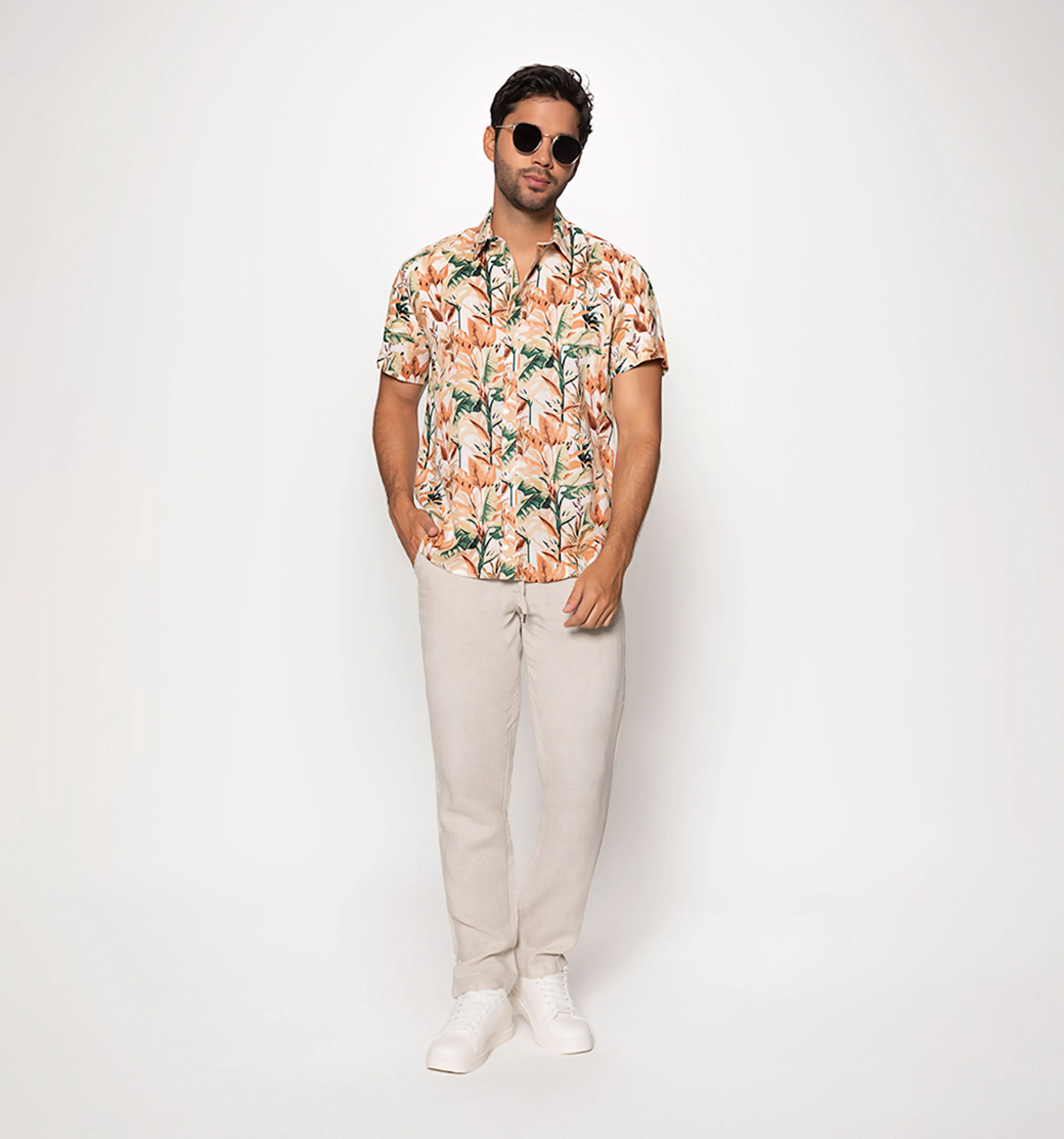 Camisa para hombre en lino estampada man