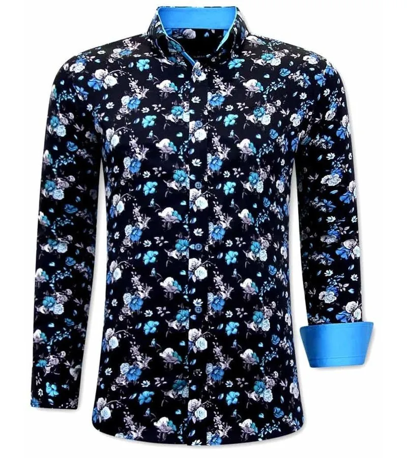 Camisas Con Flores Hombre - 3066 - Azul