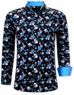 Camisas Con Flores Hombre - 3066 - Azul