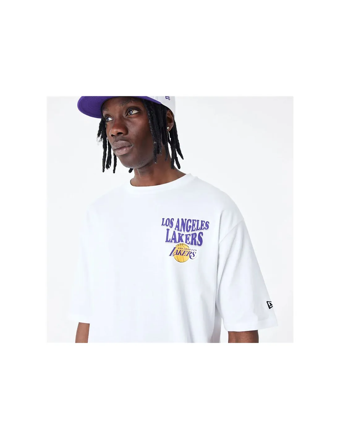 Camiseta New Era Oversized LA Lakers NBA Script Blanco