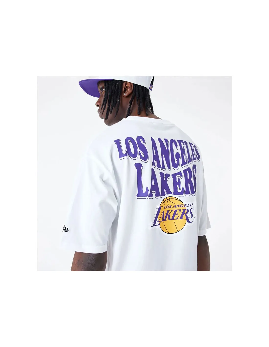 Camiseta New Era Oversized LA Lakers NBA Script Blanco