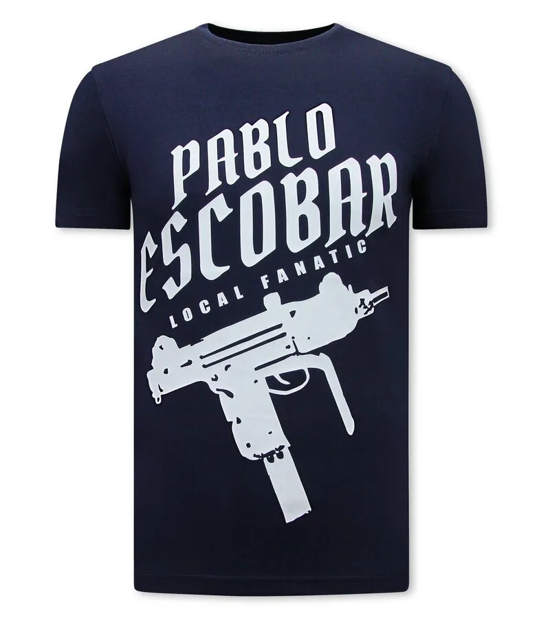 Camiseta Pablo Escobar Uzi Print Hombre - Azul