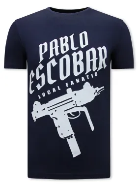 Camiseta Pablo Escobar Uzi Print Hombre - Azul