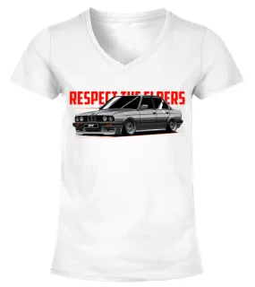 Clscr-021-WT. BMW E30 - PAPAYA STREETART Camiseta cuello pico Mujer