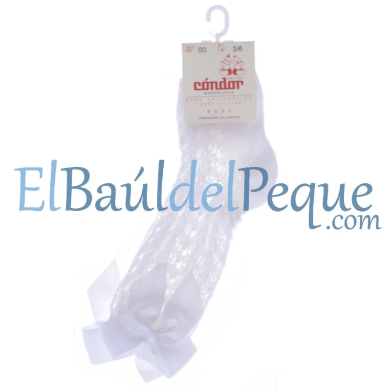 CONDOR Calcetines Lazos Altos Calados Blanco 200