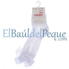 CONDOR Calcetines Lazos Altos Calados Blanco 200