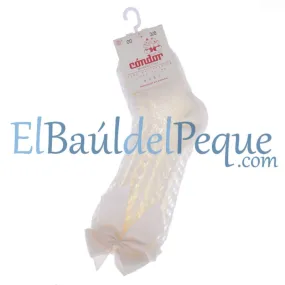 CONDOR Calcetines Lazos Altos Calados Cava 303