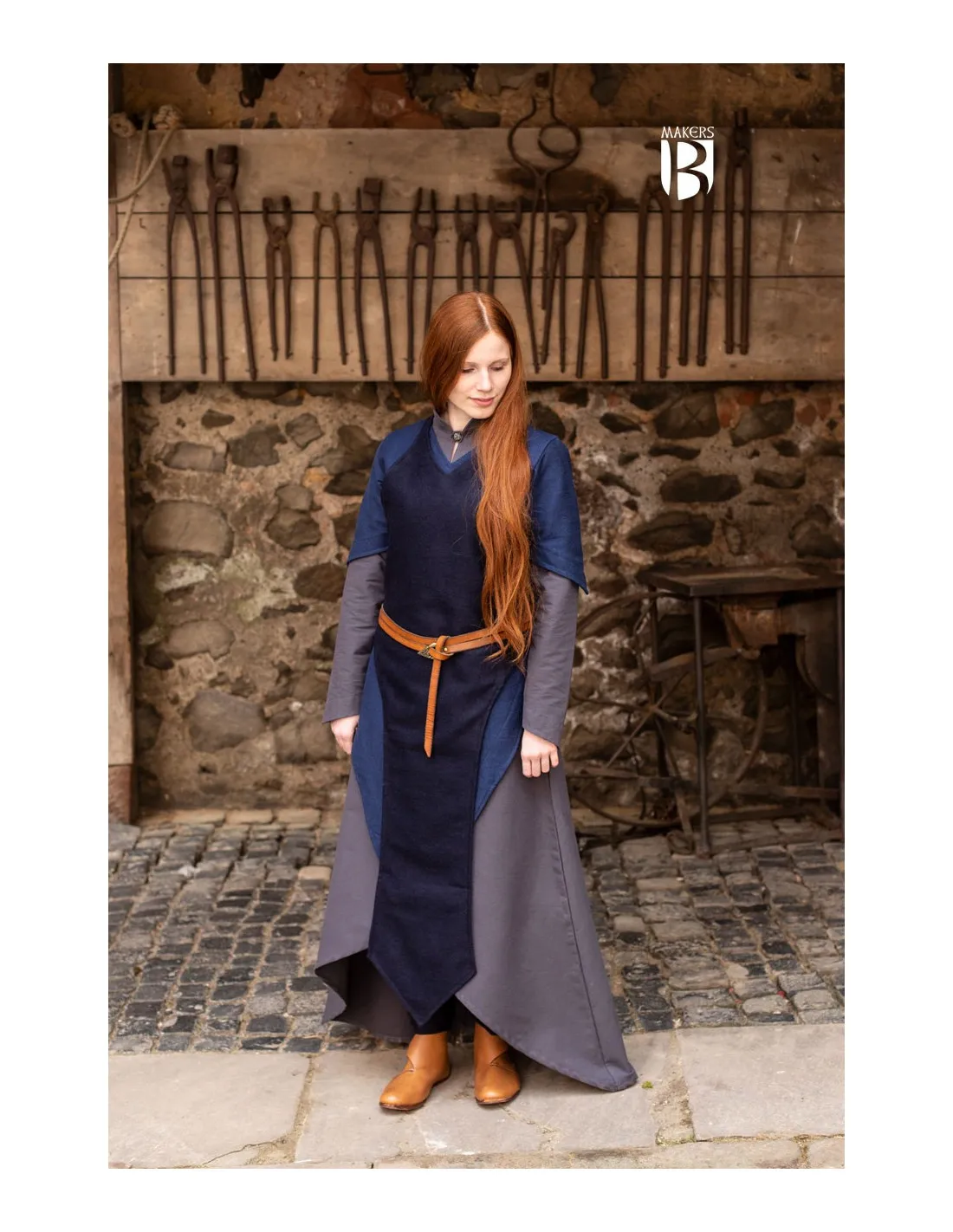 Delantal medieval Asua, lana azul