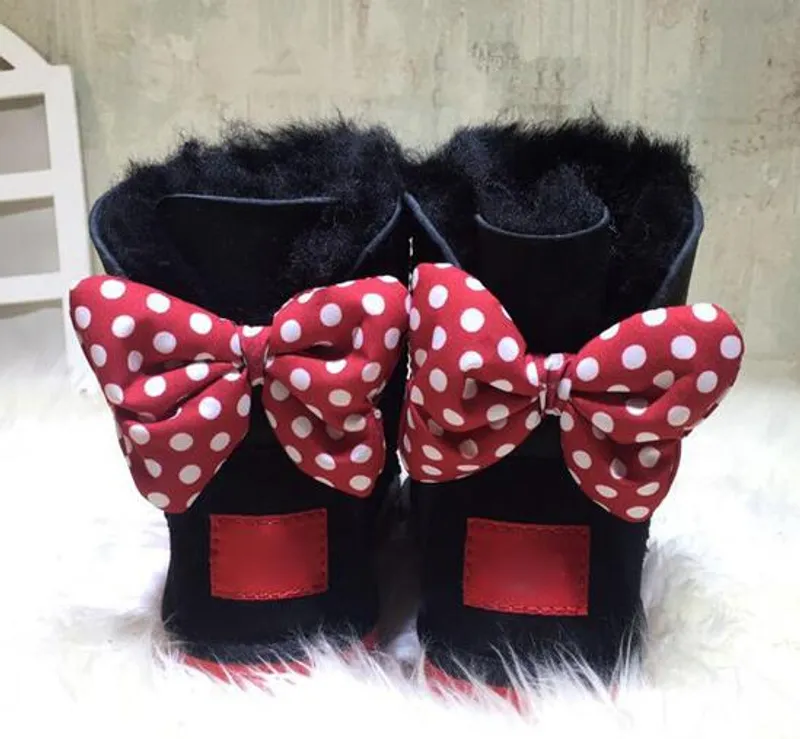 DISEÑO CLÁSICO CORTO BEBÉ NIÑO NIÑA MUJER NIÑOS BOW-TIE BOTAS DE NIEVE PIEL INTEGRADO MANTENER CALIENTE BOTAS EUR SZIE 25-41 ENV