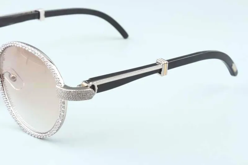 Gafas de sol de diamantes con montura redonda de lujo T19900692 Moda retro Sombreros dorados Cuernos negros naturales Adorno de 