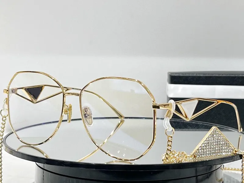 Gafas de sol de diseñador para mujer Lente redonda de gran tamaño Triángulo Marco de metal dorado Anti-ultravioleta Gafas de sol