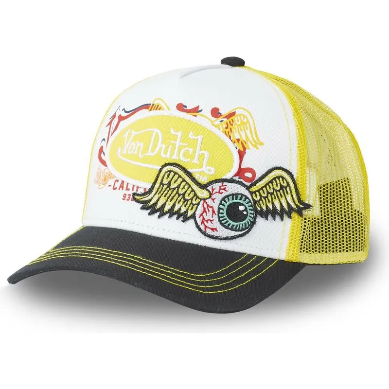 Gorra Von Dutch California rejilla y ajustable Trucker ref-VD/O/CAS/PAT/YEL blanca, amarilla y negra