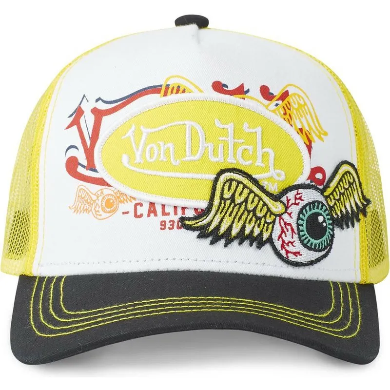 Gorra Von Dutch California rejilla y ajustable Trucker ref-VD/O/CAS/PAT/YEL blanca, amarilla y negra