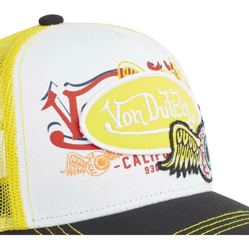 Gorra Von Dutch California rejilla y ajustable Trucker ref-VD/O/CAS/PAT/YEL blanca, amarilla y negra