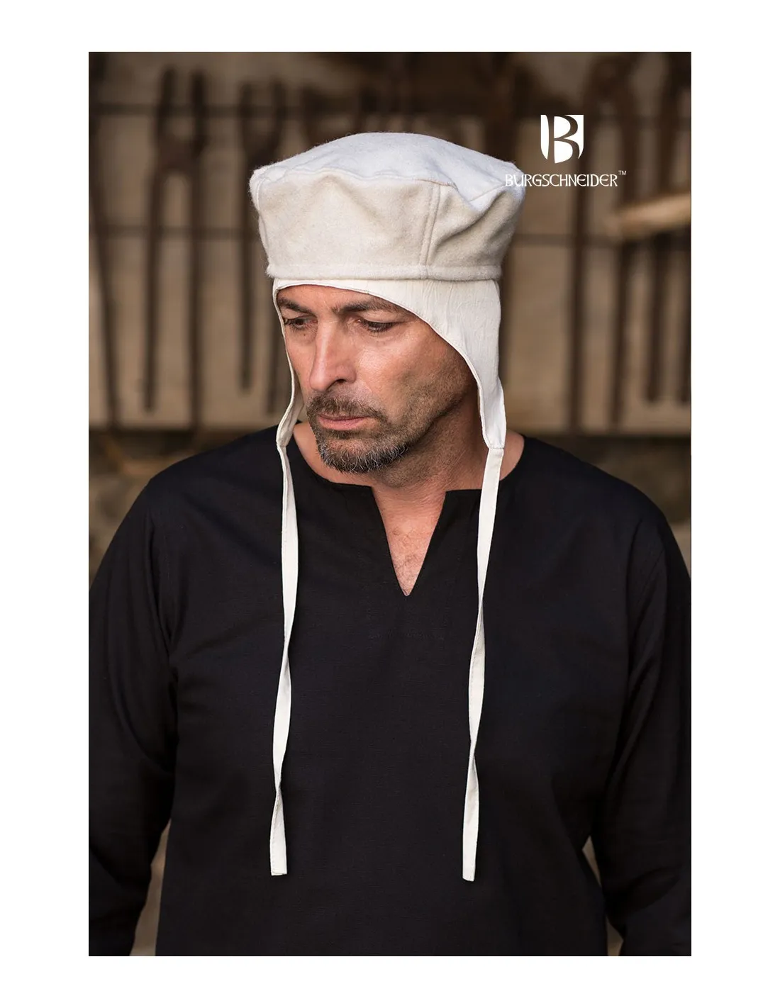 Gorro medieval Hugo, blanco crudo