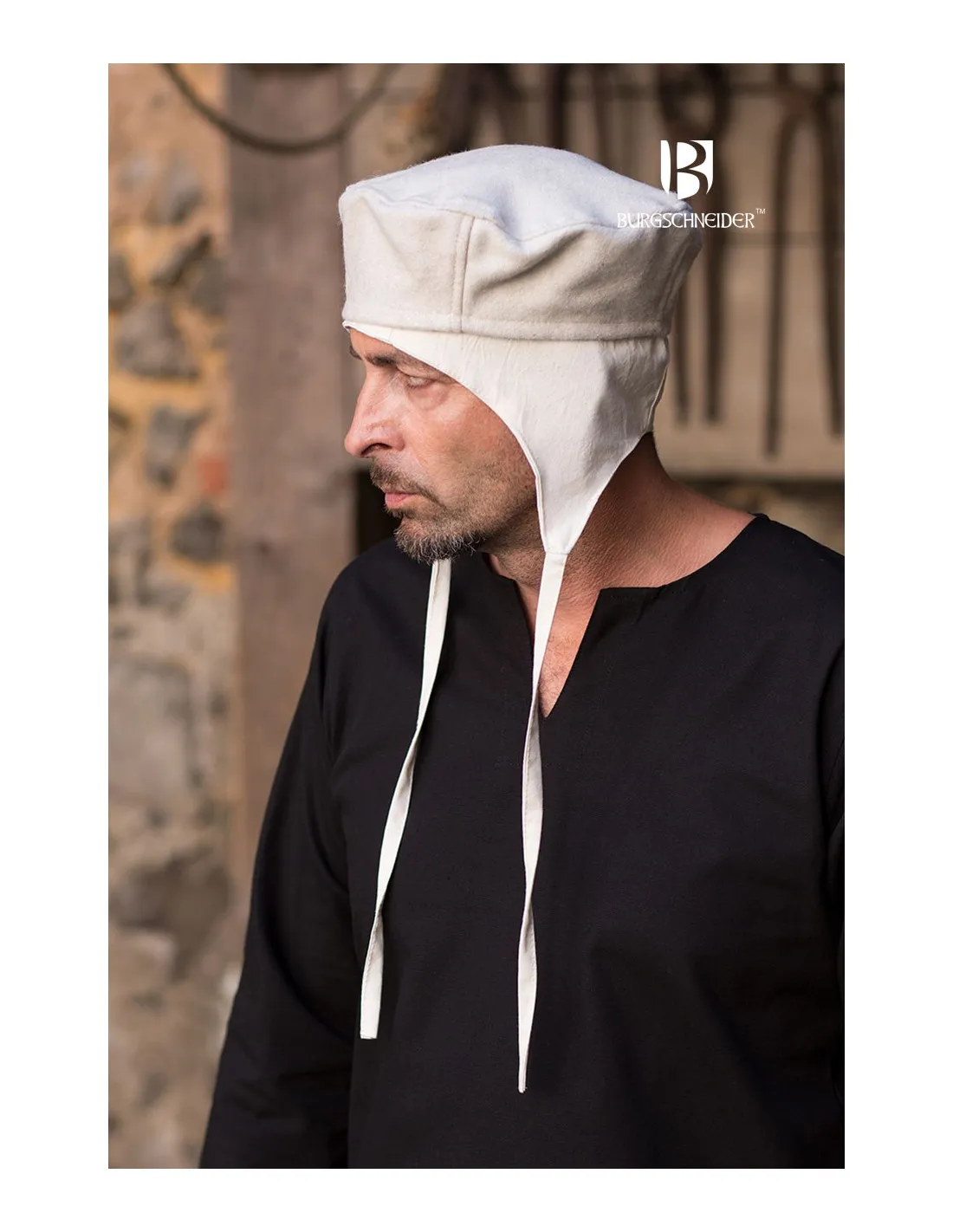 Gorro medieval Hugo, blanco crudo