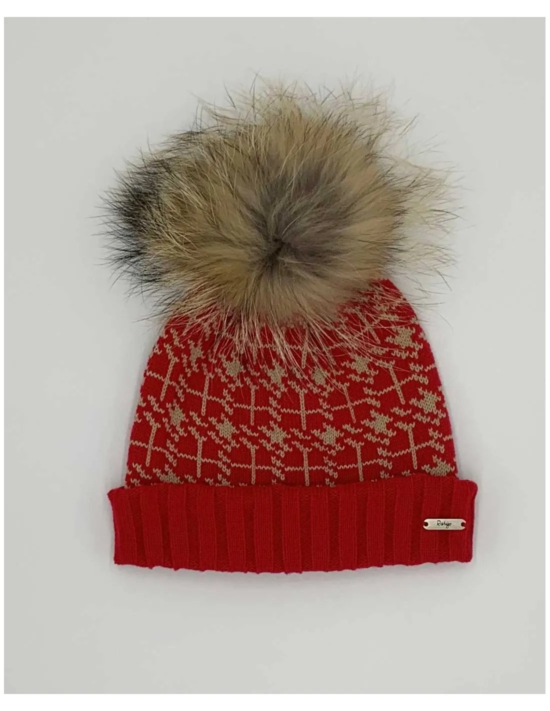 Gorro Punto Unisex Pompom Pelo Rojo de Rahigo