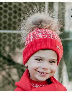 Gorro Punto Unisex Pompom Pelo Rojo de Rahigo