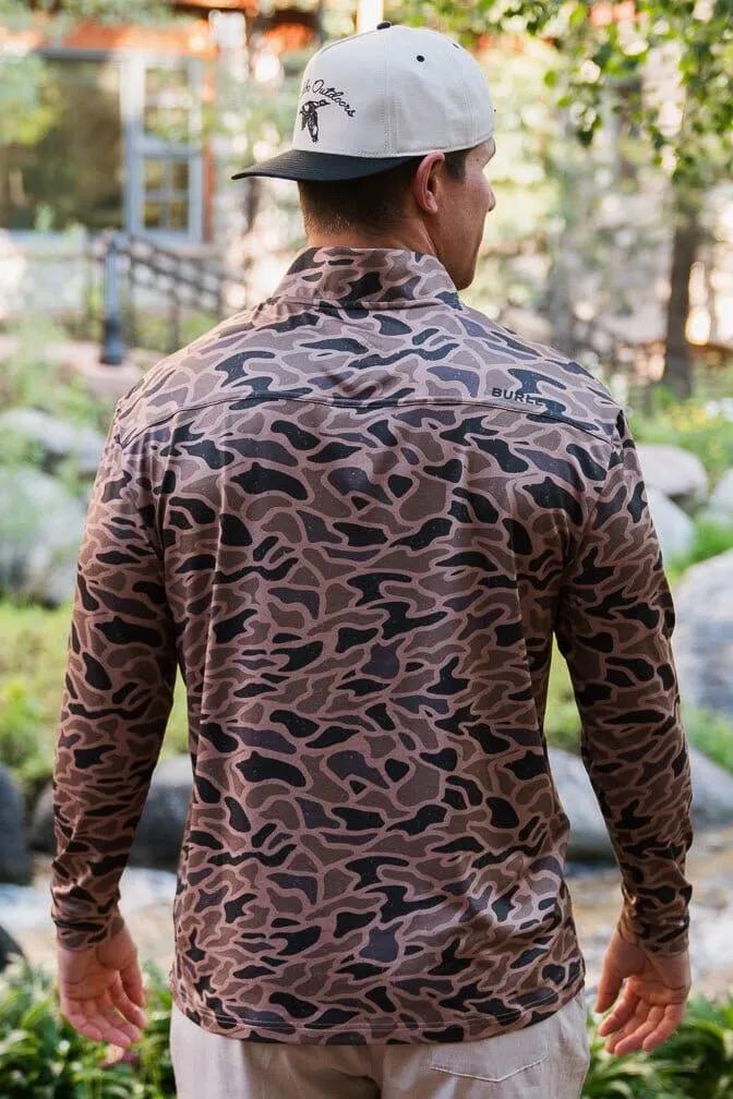 MEN'S BURLEBO PERFORMANCE QUARTER ZIP IN GAUGE CAMO