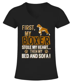 My Boxer Stole My Heart T-Shirt Camiseta cuello pico Mujer