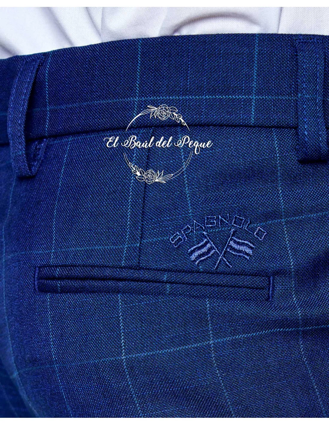 Pantalón Chino Cuadros Celestes Ceremonia Azul Spagnolo