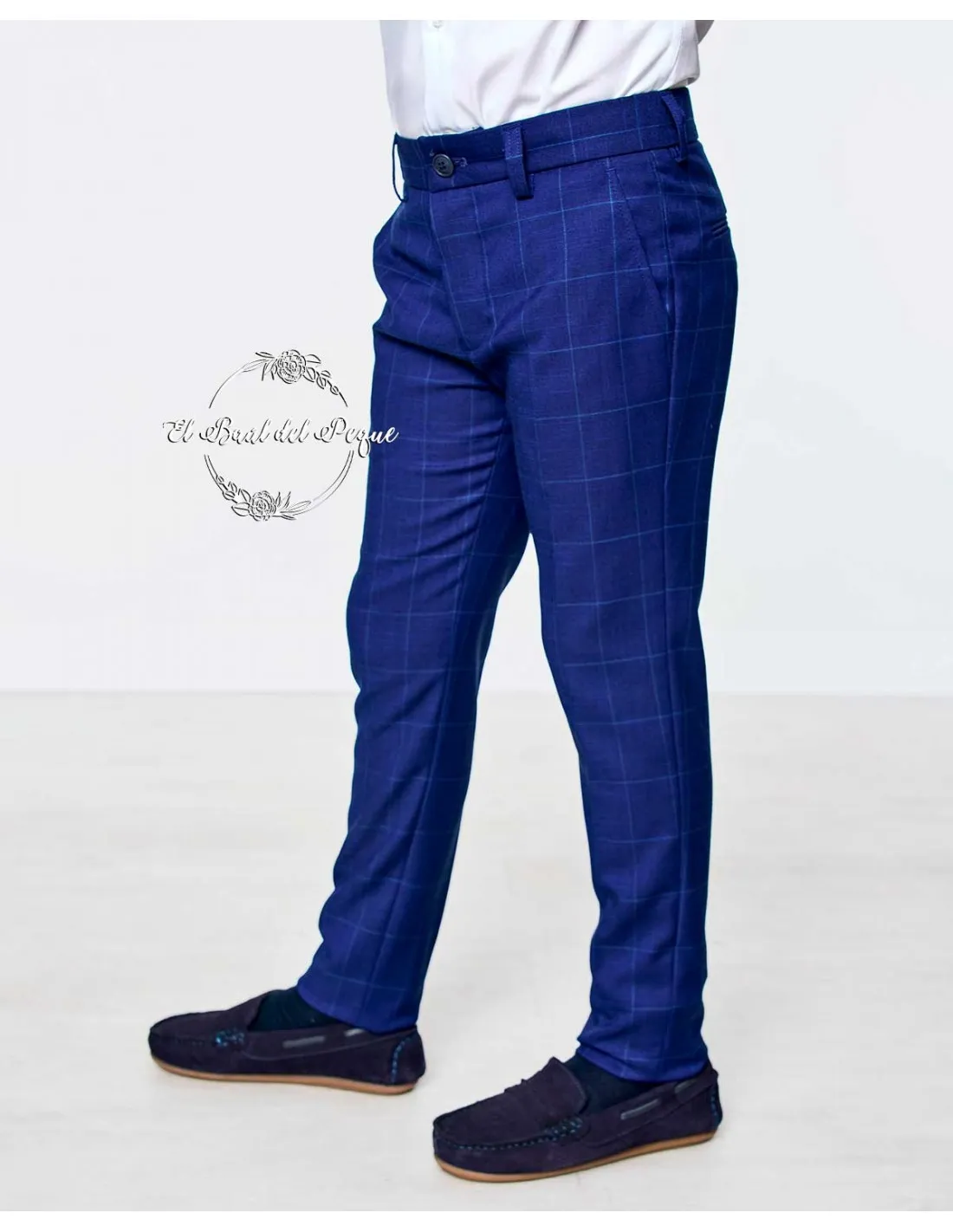 Pantalón Chino Cuadros Celestes Ceremonia Azul Spagnolo