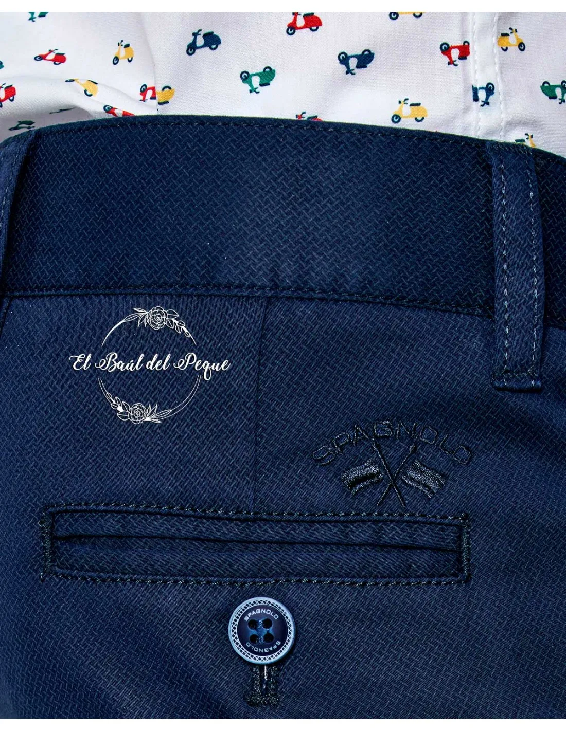 Pantalón Chino Estampado Spagnolo Moda Infantil Azul Marino