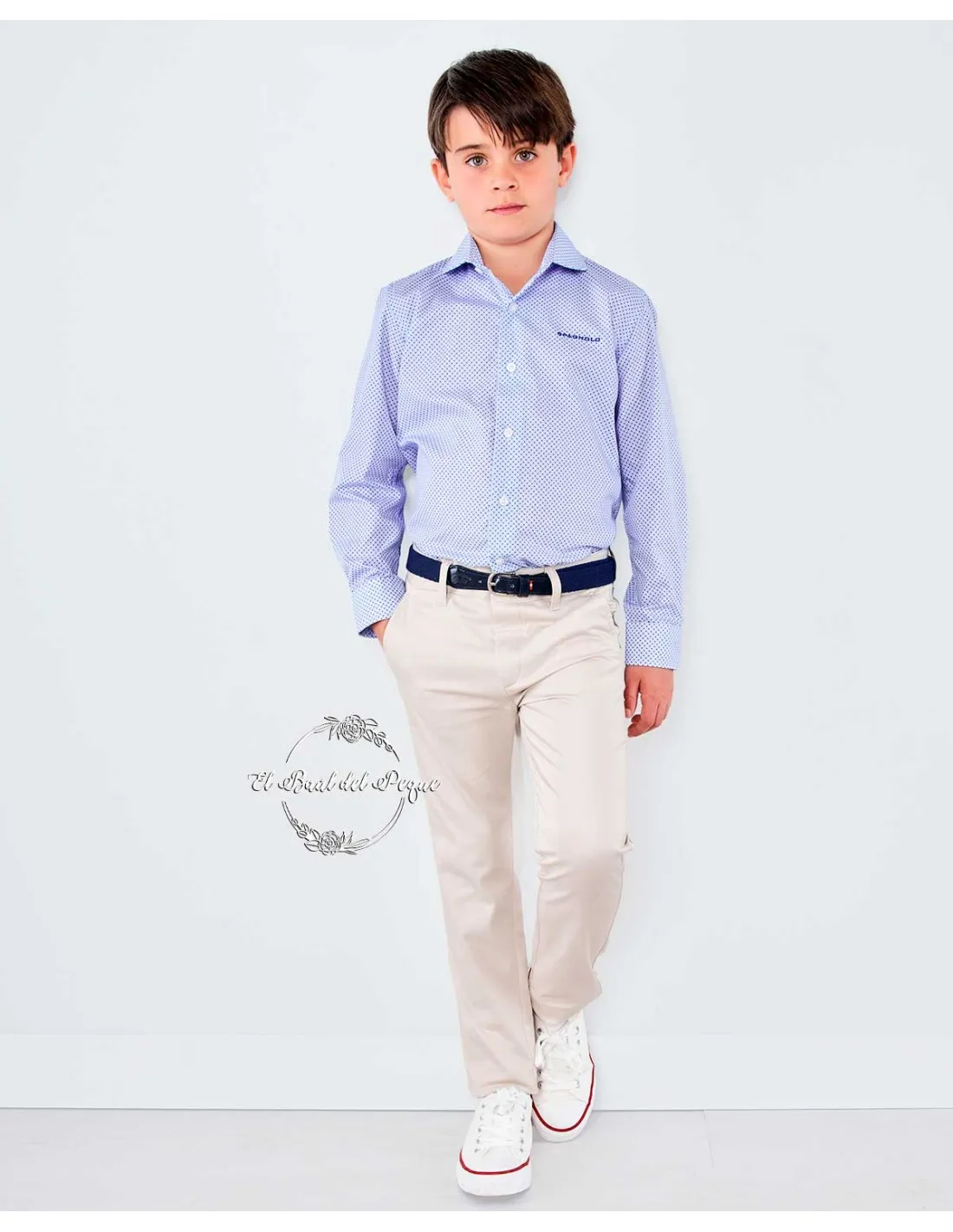 Pantalón Chino Estampado Spagnolo Moda Infantil Beige