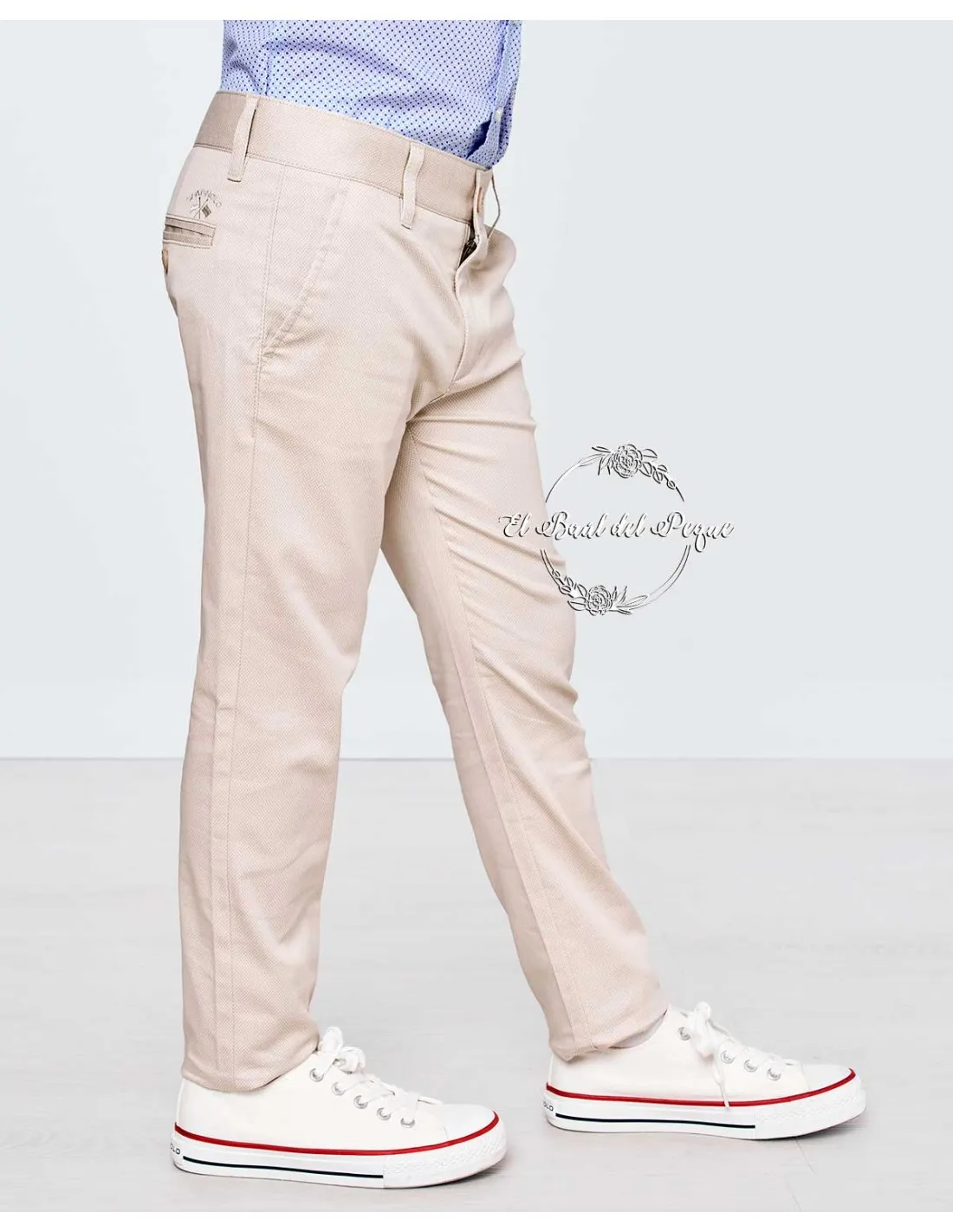 Pantalón Chino Estampado Spagnolo Moda Infantil Beige