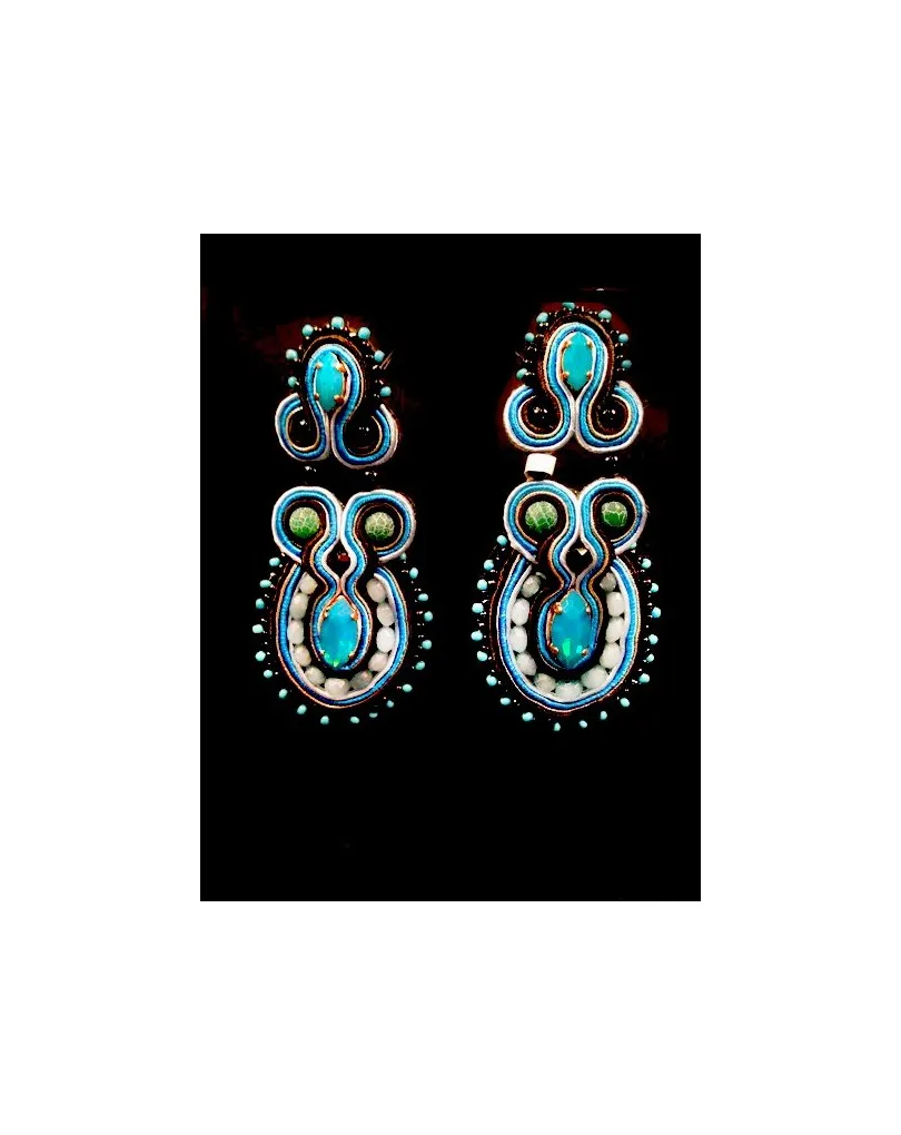 PENDIENTE SOUTACHE MODA FLAMENCA, AZUL NEGRO DPS 28-00