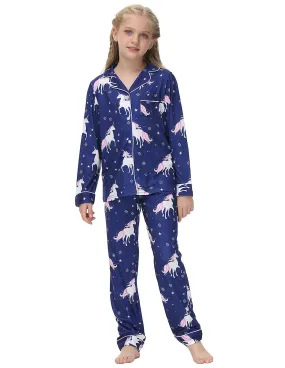 Pijamas para niños Unicornio Manga larga Pijama Algodón Ropa de dormir Abotonada Ropa de dormir para niños Ropa de hogar