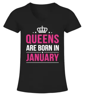 Queens Are Born In January T-Shirts Camiseta cuello pico Mujer