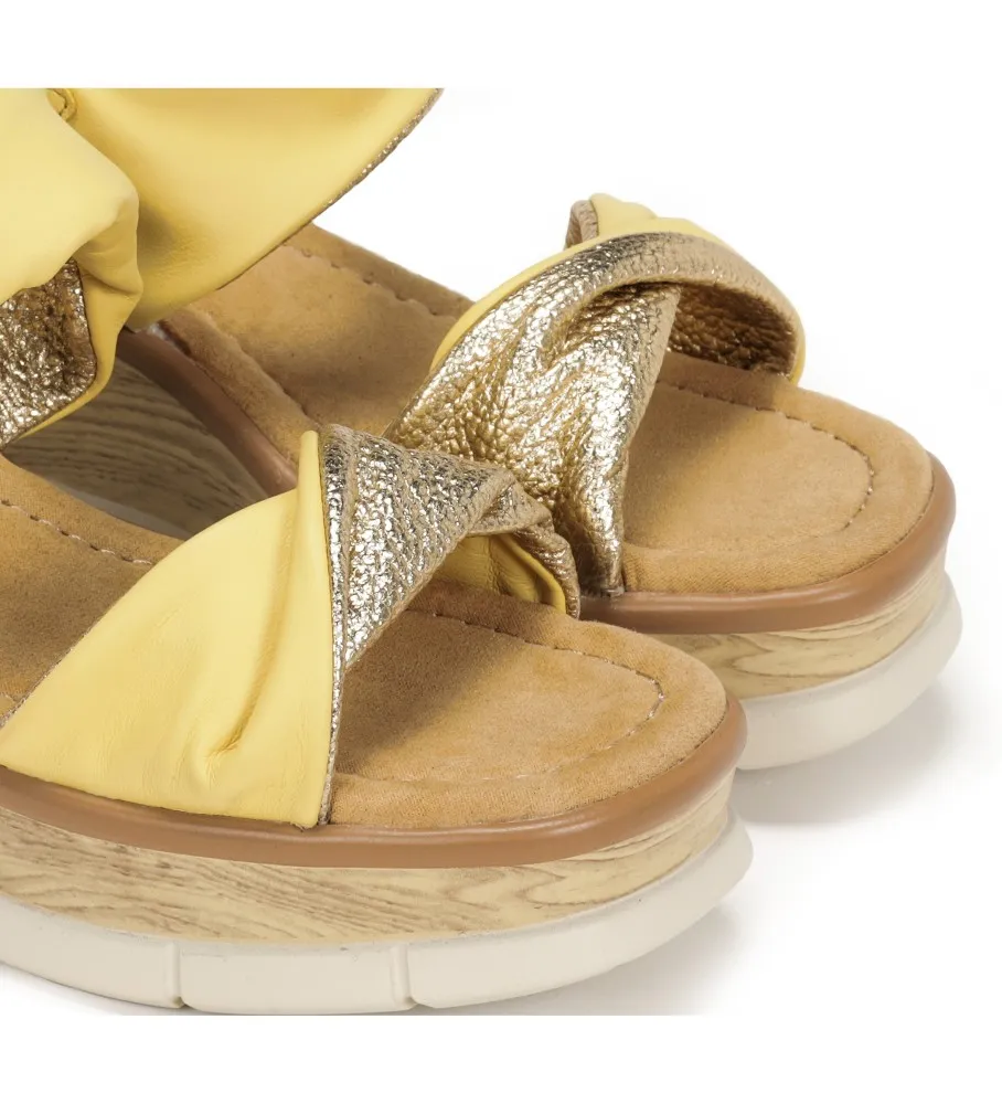 Sandalias de Piel Saray D9004 amarillo -Altura cuña 8cm-