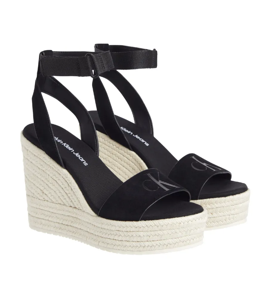 Sandalias de piel Su Mg negro -Altura cuña 12cm-