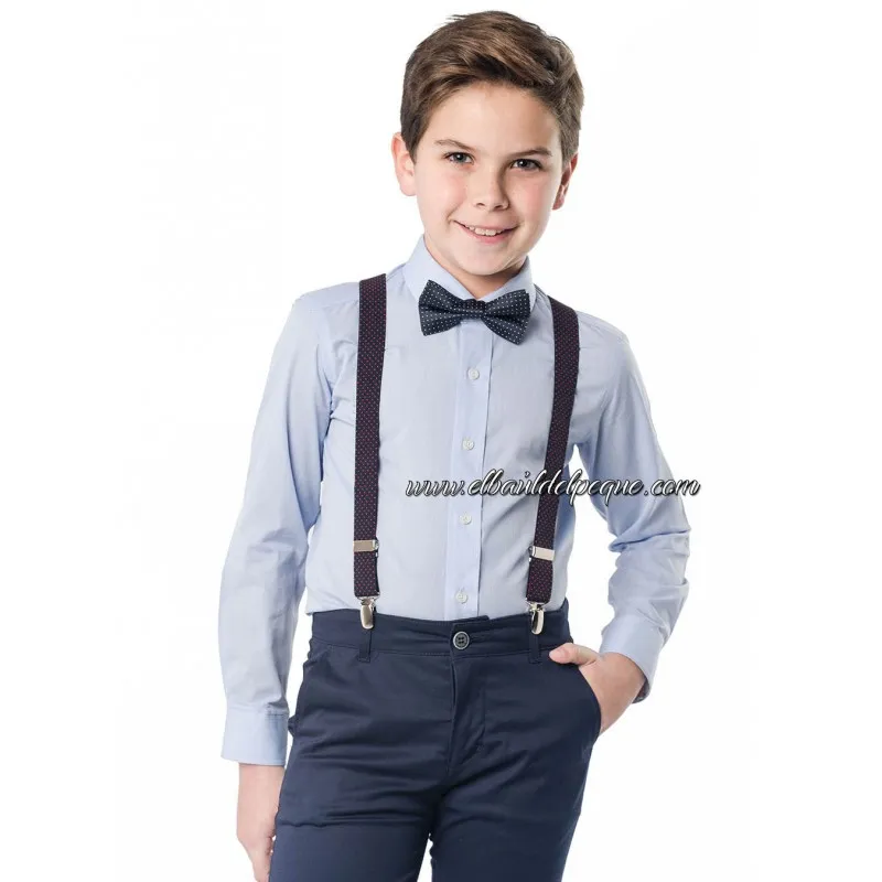 SPAGNOLO Camisa Niño Celeste Cuello Cutaway Fil a Fil